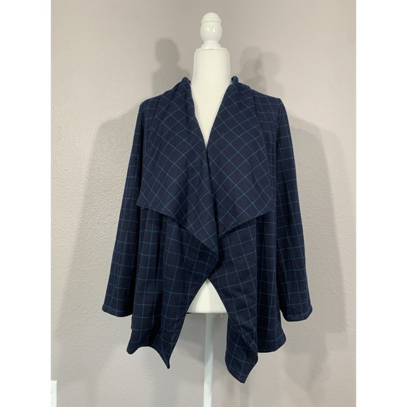 BB Dakota NWT Steve Madden Open Front Cardigan Sweater Navy Window Pane Size L - Picture 1 of 8